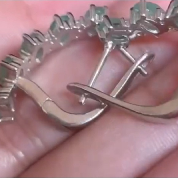 Emeralds and CZ set in Sterling Silver 1” pierced  earrings - Picture 5 of 5